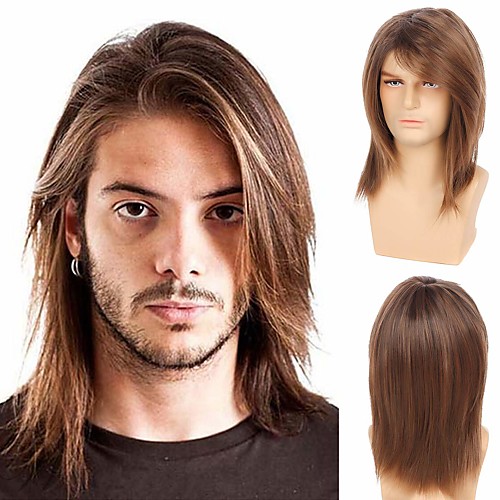 

Men's Curly Hair Long Wig Dark Gradient Brown Halloween Makeup Wig