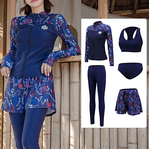 

Women's Rash Guard Dive Skin Suit Swimwear Quick Dry Breathable Long Sleeve Front Zip 5-Piece - Swimming Diving Surfing Floral / Botanical Autumn / Fall Spring Summer