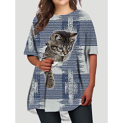 

Women's Plus Size Dresses T Shirt Dress Tee Dress Short Mini Dress Half Sleeve Cat Graphic Animal Print Basic Fall Blue Royal Blue XL XXL 3XL 4XL 5XL / Holiday