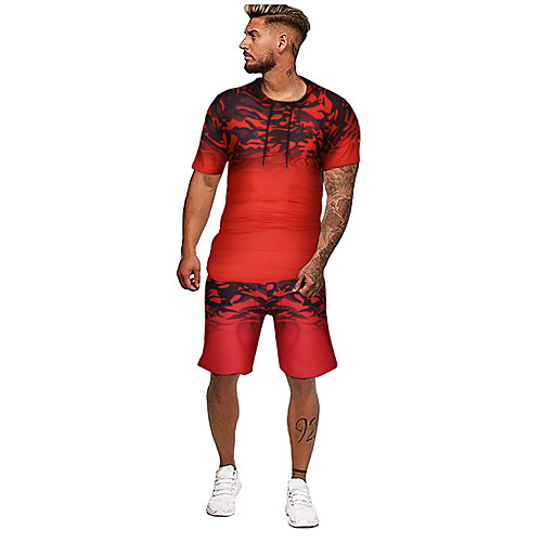 

Men's 2 Piece Tracksuit Casual Athleisure 2pcs Summer Short Sleeve Moisture Wicking Breathable Soft Fitness Gym Workout Running Jogging Training Sportswear Dark Grey Red Army Green Blue Light Grey
