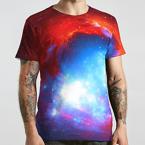 

Men's Unisex Tee T shirt 3D Print Galaxy Graphic Prints Plus Size Print Short Sleeve Casual Tops Basic Designer Big and Tall Blue