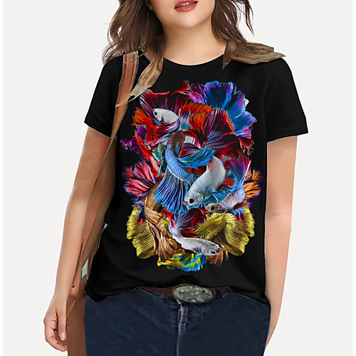 

Women's Plus Size Print Graphic Animal T shirt Large Size Crewneck Short Sleeve Basic Tops XL XXL 3XL Black Big Size
