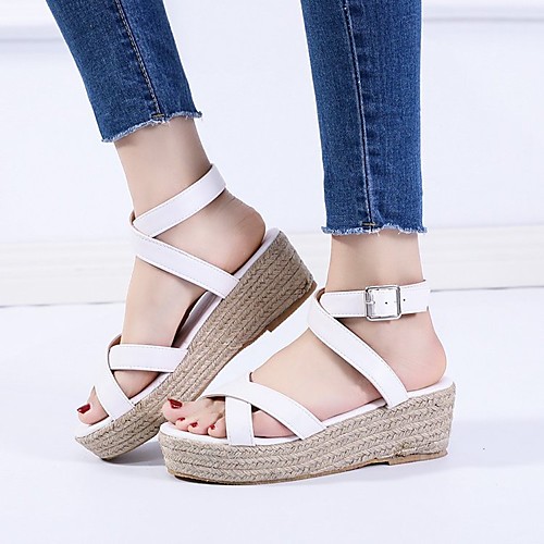 

Women's Sandals Chunky Heel Round Toe PU White Black Red