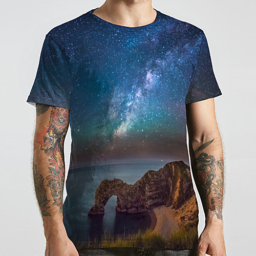 

Men's Unisex Tee T shirt 3D Print Galaxy Graphic Prints Plus Size Print Short Sleeve Casual Tops Basic Designer Big and Tall Blue