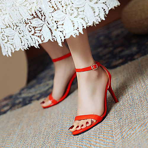 

Women's Sandals Stiletto Heel Open Toe Patent Leather Buckle Solid Colored Almond White Black
