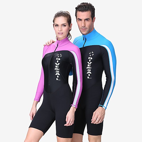

Dive&Sail Men's Shorty Wetsuit 1.5mm Nylon Spandex Neoprene Diving Suit UV Sun Protection Breathable Anatomic Design Long Sleeve Front Zip - Swimming Diving Watersports Patchwork Spring Summer