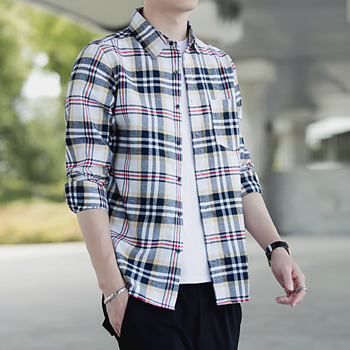 

Men's Shirt Lattice Long Sleeve Daily Tops Black / White Light Blue