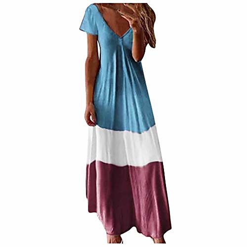

shakumy womens summer tie dye print color block maxi dress loose casual v neck short sleeve fashion long beach boho dresses