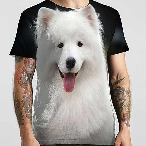 

Men's Unisex Tee T shirt 3D Print Dog Graphic Prints Animal Plus Size Print Short Sleeve Casual Tops Basic Designer Big and Tall White