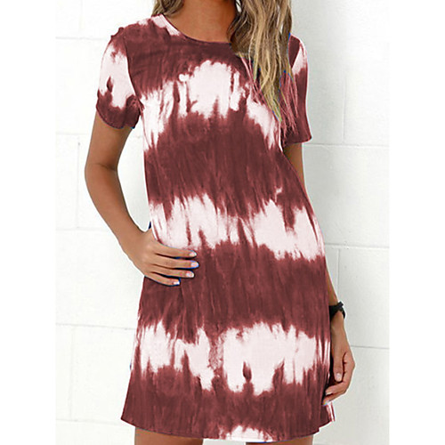 

Women's T Shirt Dress Tee Dress Knee Length Dress Blue Purple Wine Army Green Green Brown Gray Short Sleeve Tie Dye Print Summer Round Neck Casual Cotton 2021 S M L XL XXL 3XL 4XL 5XL