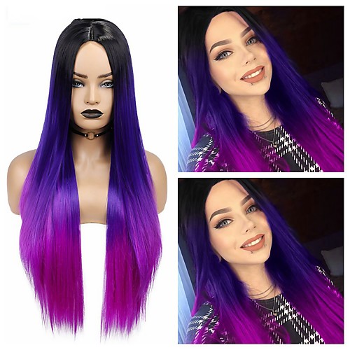 

Long Straight Synthetic Wig Ombre Purple Hair For Women Middle Part Hair Heat Resistant Fiber Party Daily Bundle Hair Wig