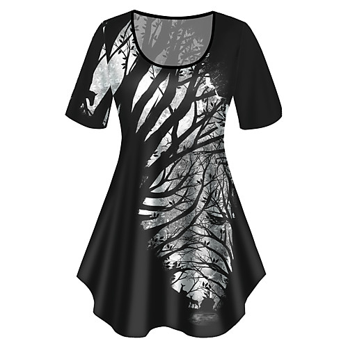 

Women's Plus Size Print Graphic T shirt Large Size Crewneck Short Sleeve Basic Tops XL XXL 3XL Black Big Size