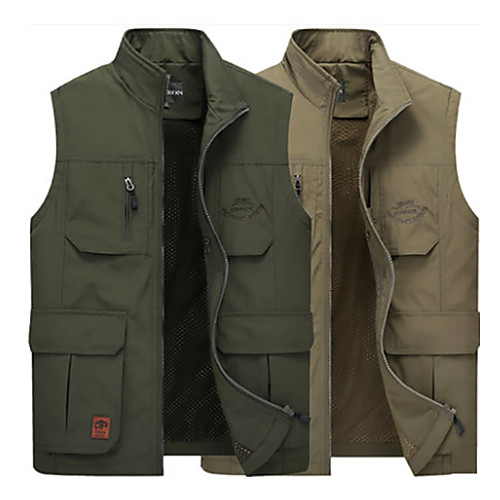 

Men's Hiking Vest / Gilet Fishing Vest Military Tactical Vest Sleeveless Vest / Gilet Jacket Top Outdoor Lightweight Breathable Quick Dry Sweat wicking Spring Summer Cotton Solid Color Army Green