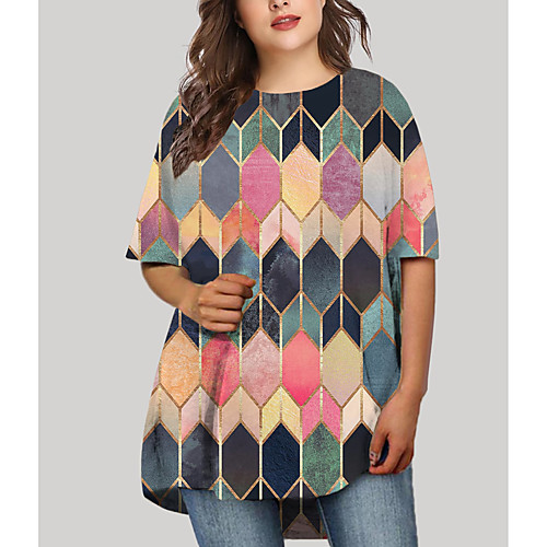 

Women's Plus Size Dresses T Shirt Dress Tee Dress Short Mini Dress Half Sleeve Graphic Geometry Print Basic Fall Blushing Pink XL XXL 3XL 4XL 5XL / Holiday