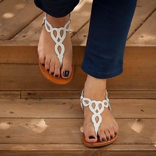 

Women's Sandals Boho Bohemia Beach Flat Heel Round Toe PU Color Block Dark Brown White Black