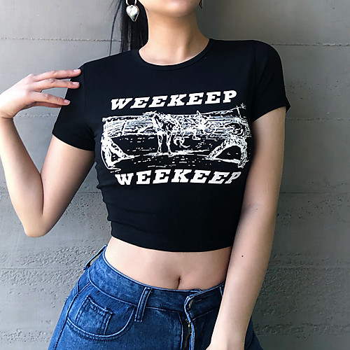 

Women's Crop Top Tee / T-shirt Crop Top Crew Neck Cotton Letter Printed Sport Athleisure T Shirt Top Short Sleeves Breathable Soft Comfortable Everyday Use Casual Daily Outdoor Exercising / Summer
