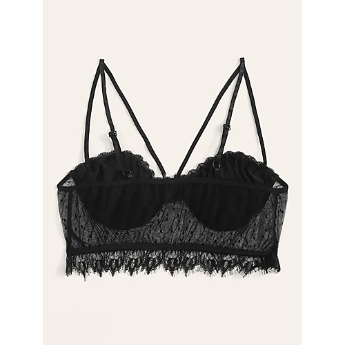 

Women's Lace Bras Triangle Cup Bra & Panty Set Solid Colored Black