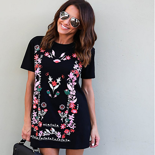 

2019 cross-border e-commerce european and american fashion new printed short-sleeved slim mini skirt printed t-shirt dress