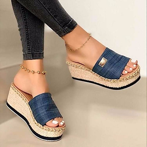 

Women's Sandals Platform Sandals Straw Sandals Wedge Heel Round Toe Casual Rubber Solid Colored Light Brown Black Yellow