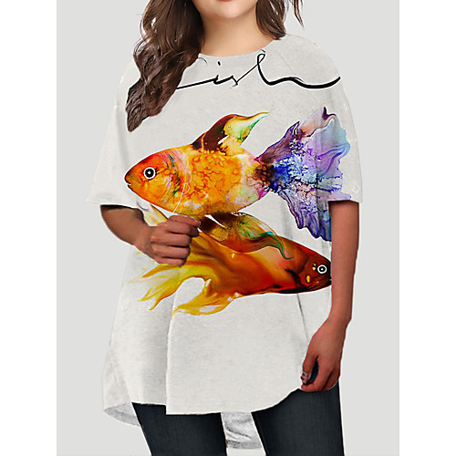 

Women's Plus Size Dresses T Shirt Dress Tee Dress Short Mini Dress Half Sleeve Graphic Fish Animal Print Basic Fall Blue XL XXL 3XL 4XL 5XL / Holiday