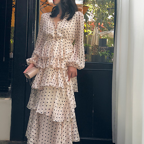 

A-Line Empire Vintage Holiday Cocktail Party Dress V Neck Long Sleeve Ankle Length Chiffon with Ruffles 2021