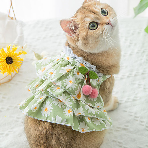 

Dog Cat Dress Bowknot Flower Elegant Adorable Cute Casual / Daily Dog Clothes Puppy Clothes Dog Outfits Breathable Green Costume for Girl and Boy Dog Cotton Fabric XS S M L XL XXL