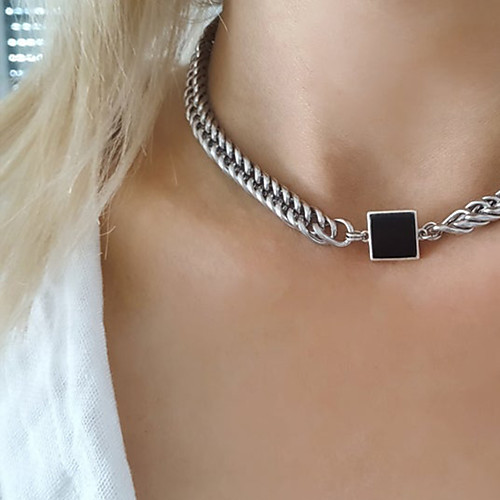 

cuba link stainless steel necklace coarse zircon pendant necklace silver chain
