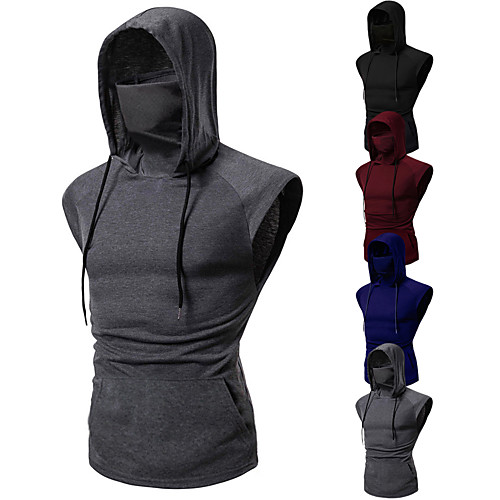 

Men's Sleeveless Hoodie with Mask Pullover Hoodie Sweatshirt Hoodie Pullover Top Street Athletic Cotton Breathable Soft Fitness Gym Workout Running Exercise Sportswear Solid Color Wine Red Black Blue