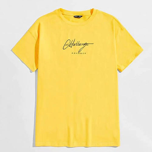 

Men's Tee T shirt Hot Stamping Graphic Prints Letter Print Short Sleeve Casual Tops 100% Cotton Basic Designer Big and Tall Yellow