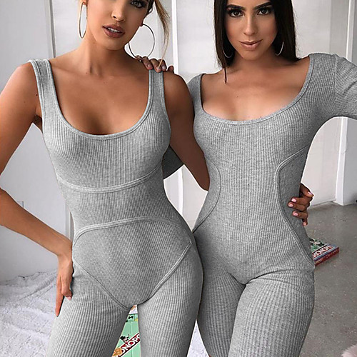 

Women's Yoga Suit Workout Jumpsuit Aerial Yoga Jumpsuit One-piece Off Shoulder Open Back Stripes Black Blue Grey Spandex Yoga Gym Workout Running Bodysuit Romper Sleeveless Sport Activewear / Street