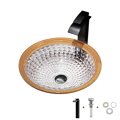 

Pale orange die-cast glass wash basin with faucet holder