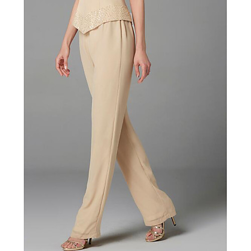 

Pantsuit / Jumpsuit Mother of the Bride Dress Elegant Scalloped Neckline Floor Length Chiffon Lace 3/4 Length Sleeve with Sequin 2021