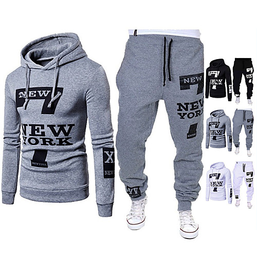 

Men's 2 Piece Tracksuit Sweatsuit Street Athleisure 2pcs Long Sleeve Cotton Thermal Warm Moisture Wicking Soft Fitness Gym Workout Running Jogging Training Sportswear Hoodie White Black Grey