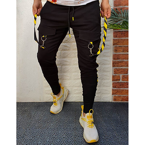 

Men's Joggers Running Pants Sports & Outdoor Bottoms Drawstring Pocket Fitness Gym Workout Running Jogging Exercise Breathable Moisture Wicking Soft Normal Sport Stripes Black / Yellow BlackWhite