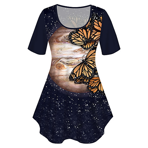 

Women's Plus Size Print Graphic Butterfly T shirt Large Size Crewneck Short Sleeve Basic Tops XL XXL 3XL Navy Blue Big Size