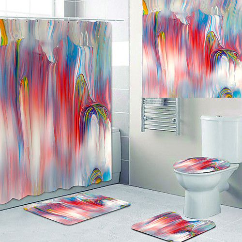 

Flowing Color Fantasy Printed Bathtub Curtain liner Covered with Waterproof Fabric shower Curtain for Bathroom home Decoration with hook floor mat and four-piece Toilet mat