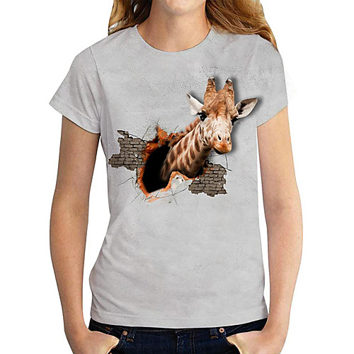 

Women's T shirt 3D Giraffe Animal Print Round Neck Tops Basic Basic Top White Black Gray