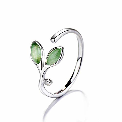 

cat's eye leaf style ring japanese and korean style adjustable ring wear on any finger longing for advocating simple and nature (green)