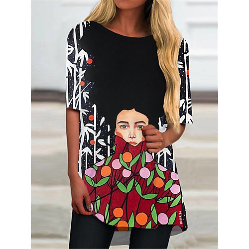 

Women's T Shirt Dress Tee Dress Short Mini Dress Red Half Sleeve Print Color Block Print Spring Summer Round Neck Casual 2021 S M L XL XXL 3XL
