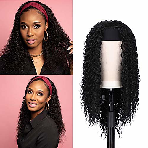 

tsnomore headband wigs for black women, 22in curly wavy long black headband wig, 180% density full ends black wig