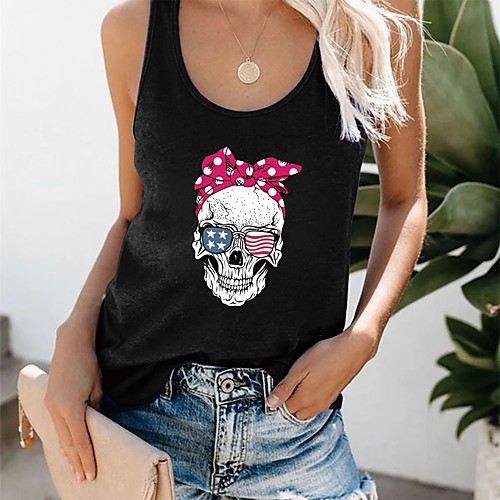 

Women's Yoga Top Racerback Skull White Black Gray Cotton Fitness Gym Workout Running Tank Top T Shirt Sport Activewear Moisture Wicking Quick Dry Lightweight Breathable High Elasticity