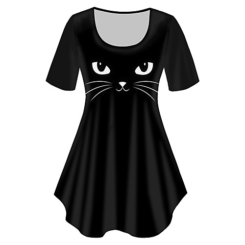 

Women's Plus Size Print Cat Graphic Animal T shirt Large Size Crewneck Short Sleeve Basic Tops XL XXL 3XL Black Big Size