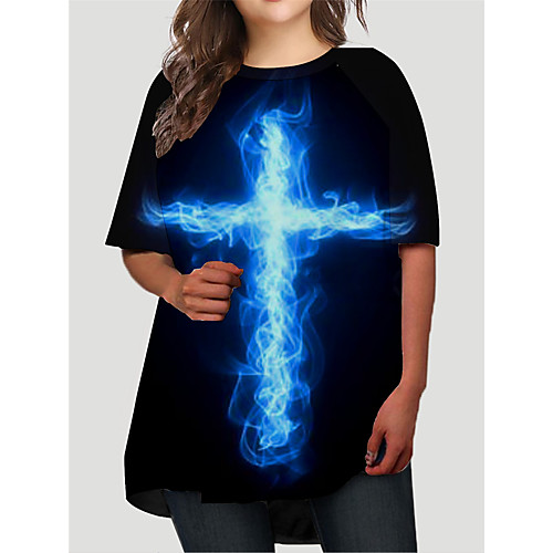 

Women's Plus Size Dresses T Shirt Dress Tee Dress Short Mini Dress Half Sleeve Graphic Print Basic Fall Black XL XXL 3XL 4XL 5XL / Holiday