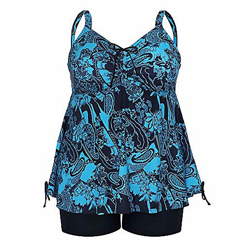 

chinatera two piece tankini swimsuits women plus size bathing suits with swim boy shorts (blue, 24w)