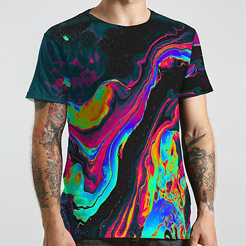 

Men's Unisex Tee T shirt 3D Print Graphic Prints Graffiti Plus Size Print Short Sleeve Casual Tops Basic Designer Big and Tall Rainbow