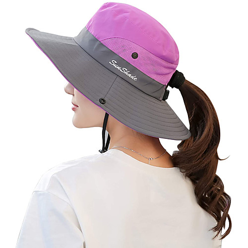 

Women's Outdoor UV Protection Foldable Mesh Wide Brim Beach Fishing Hat Sun Hat Hiking Hat Bucket Hat Boonie hat Summer Portable Breathable Patchwork Nylon Green / Black Red Fuchsia