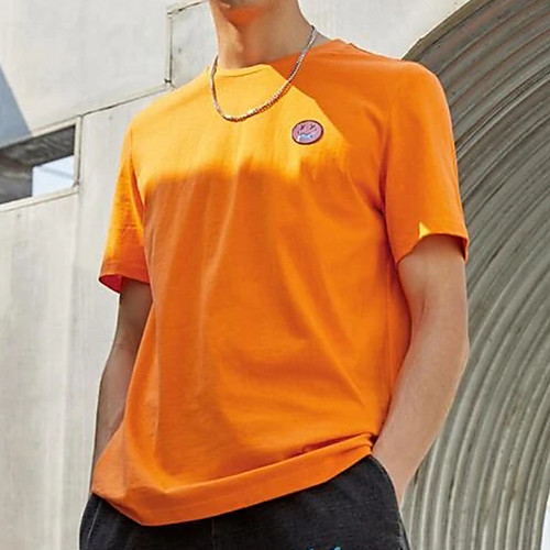 

Men's Tee T shirt Hot Stamping Graphic Prints Smiley Face Print Short Sleeve Casual Tops 100% Cotton Basic Designer Big and Tall Orange