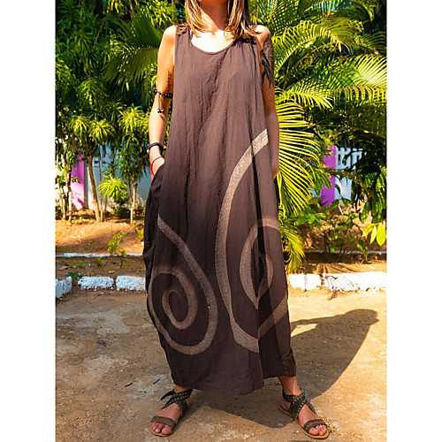 

2021 new style european and american amazon aliexpress cotton and linen printed loose plus size women's dress