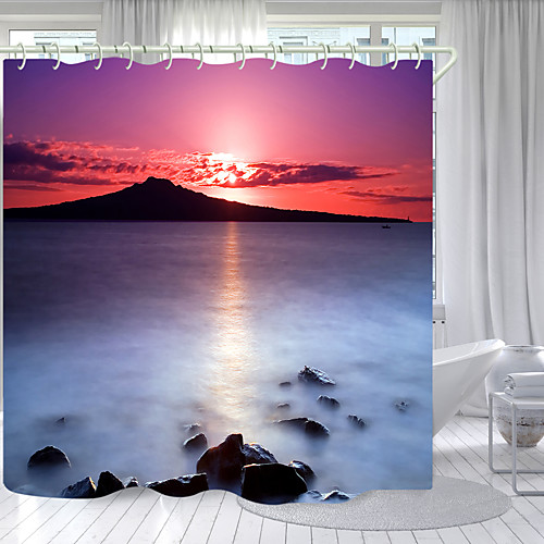

White Lake Sunset Digital Printing Shower Curtain Shower Curtains Hooks Modern Polyester New Design