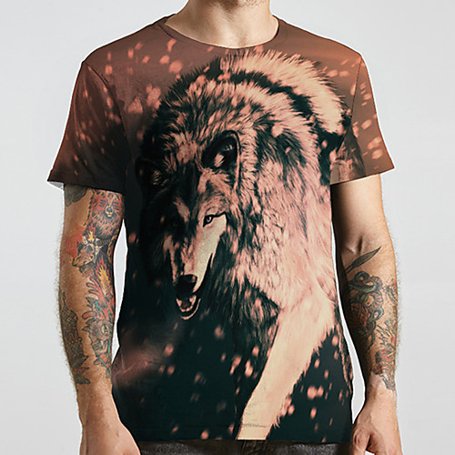 

Men's Unisex Tee T shirt 3D Print Graphic Prints Wolf Plus Size Print Short Sleeve Casual Tops Basic Designer Big and Tall Brown